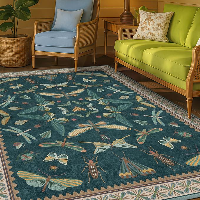 Hazo Haus Insect Teal Green 5x7 Area Rug