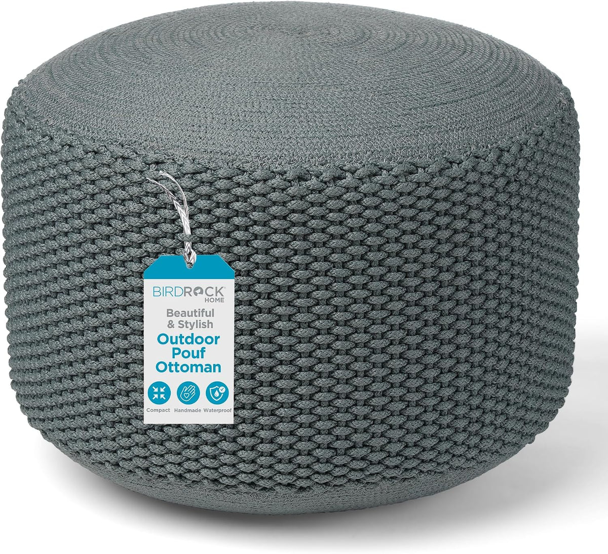 BIRDROCK HOME Indoor Outdoor Pouf Ottoman Foot Rest, Mist, 20”x20”x16”