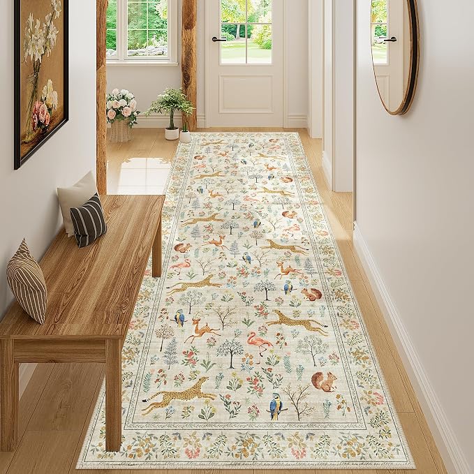 DUKINO 3x8 Washable Runner Rug, Low Pile Animal Print Non Slip Long Runner Rug