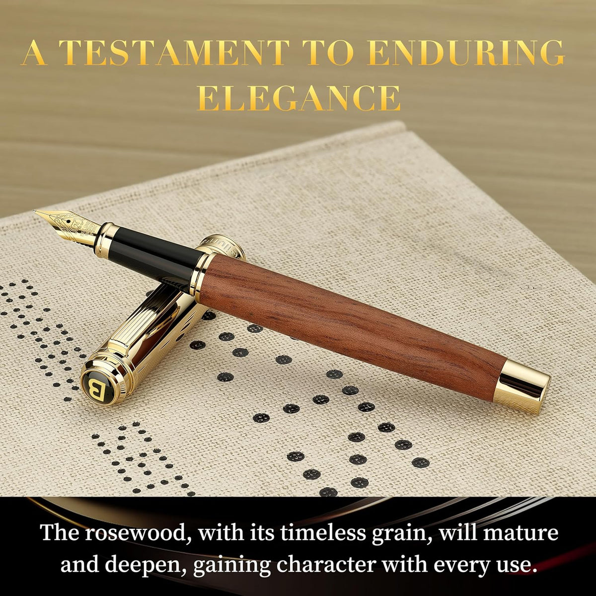 BEILUNER 316 Fountain Pen,Stunning Luxury,24K Gilded Nib(Medium)-Rosewood