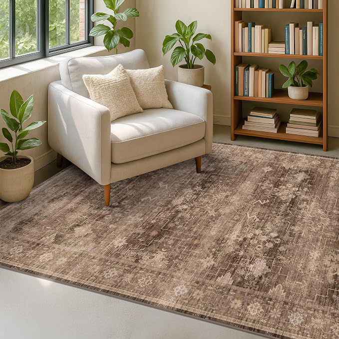 Hazo Haus Taupe Brown 5x8 Rug for Living Room
