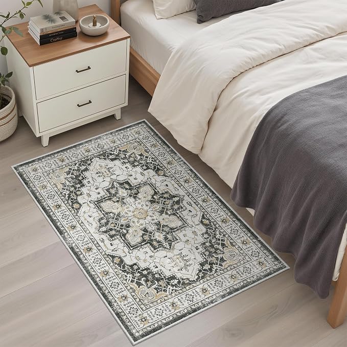 Madane Washable Area Rug 2x3, Small Entryway Rug Non-Slip Vintage Door Mat