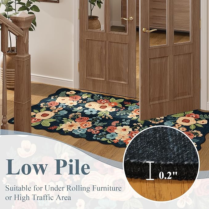 DUKINO 3x8 Washable Runner Rug, Soft Indoor Floral Non Slip Long Runner Rug