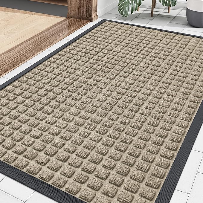 Smiry Front Door Mat Outside Entrance, Heavy Duty Natural Rubber Doormat