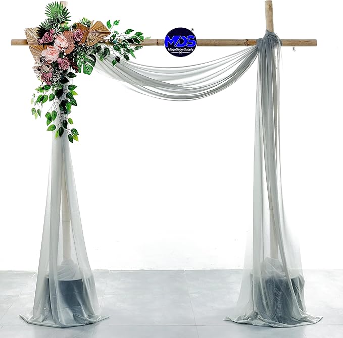 MDS Halloween Chiffon Draping Fabric - 2 Panel, 30" Wide x 30ft Long - Sheer Spooky Arbor & Canopy Drapery for Haunted House Backdrops, Party Ceilings, DIY Costumes & Themed Events - Gray (Pack of 2)
