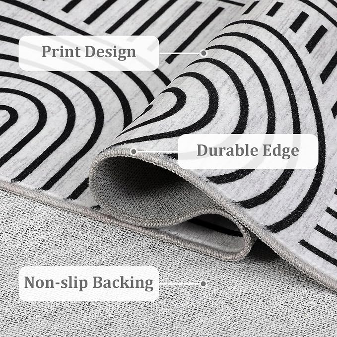 Washable Rug 4x6 Area Rugs for Living Room, Abstract Rug for Bedroom, Soft