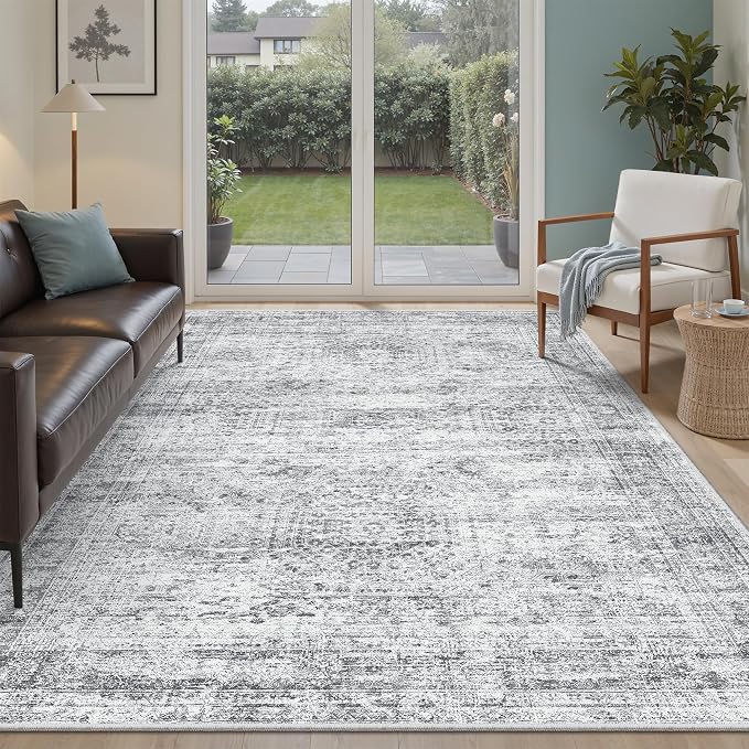 Soalmost 5x7 Area Rugs Gray Low Pile Indoor Washable Trendy Faded Style Rugs