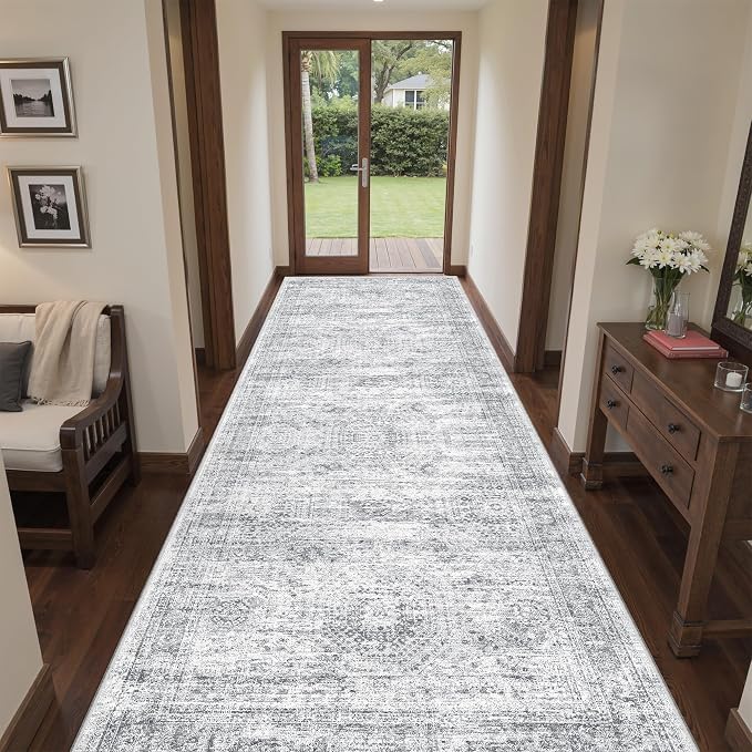 4x12 Runner Rug for Hallway, Low-Pile Wide Runner for Entryway, Long Washable