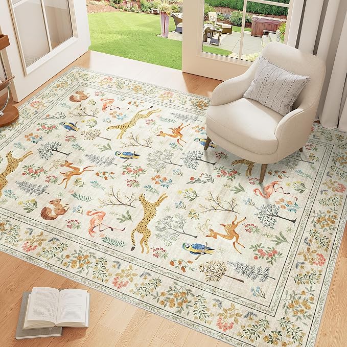 DUKINO 4x6 Rug, Washable Animal Area Rug