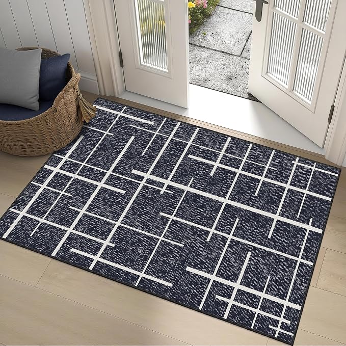 3x5 Washable Rug, Modern Distressed Stripe, Small Area Rug Non Slip, Woven Thin