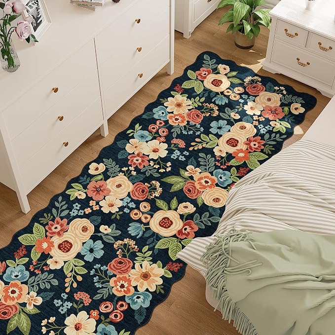 DUKINO 2.6x10 Runner Rug for Hallway, Lightweight Washable Floral Kitchen Rug