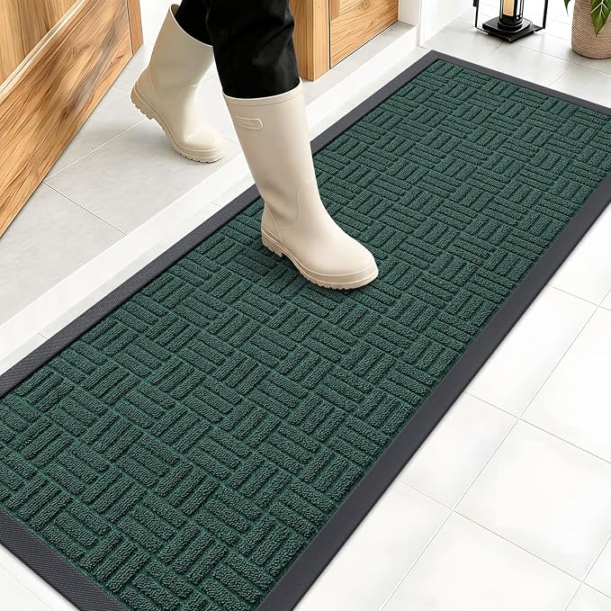 OLANLY Front Door Mat Outside Entrance 47x17, Heavy Duty Sturdy Natural Rubber