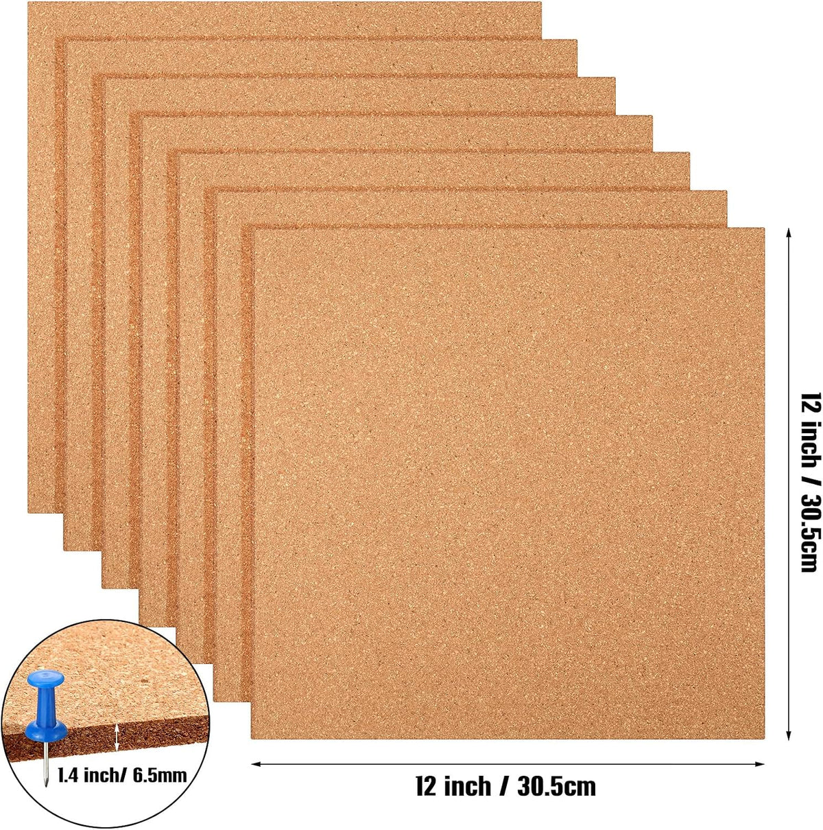 Crtiin 24 Pcs Cork Board Tiles, 12"x12" 1/4" Thick Brown Cork Squares Tiles