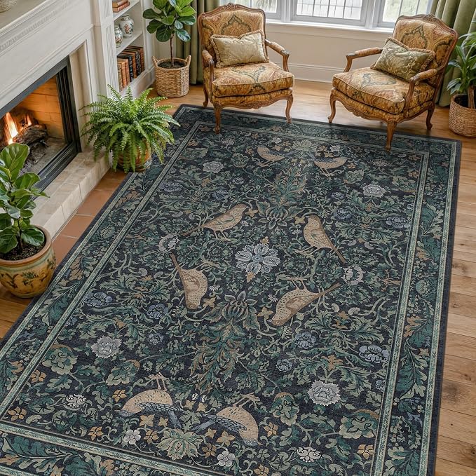 Moody Floral 6x9 Boho Living Room Rug