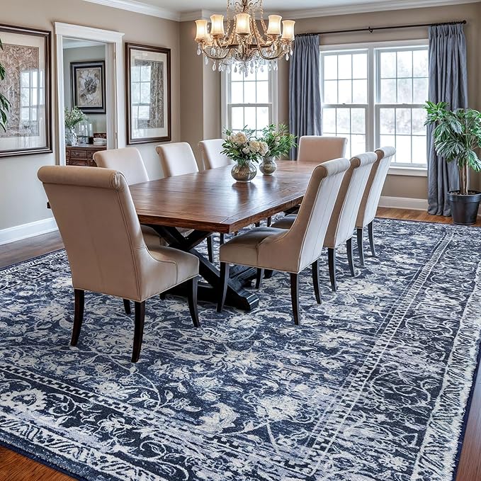 KILOCOCO Area Rug 9x12 Living Room Rug Washable Printed Vintage Floral Non Slip