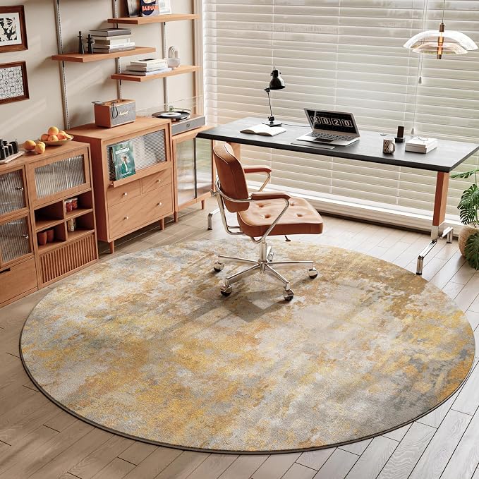 Beige Gold Round Rugs 6ft Washable Circle Area Rug