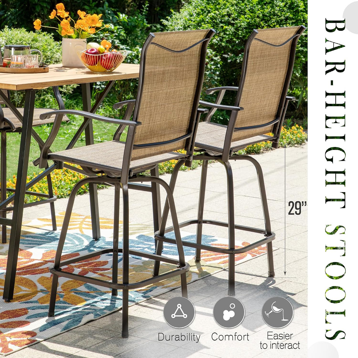 Sophia & William Swivel Outdoor Bar Stools Set of 4, Brown, 30 Inches