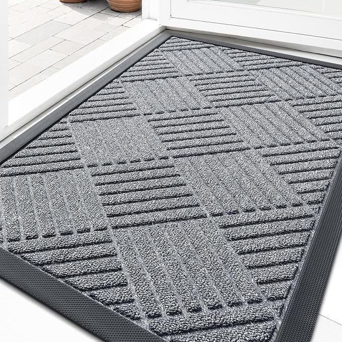 OLANLY Front Door Mat Outside Entrance 33x21, Heavy Duty Sturdy Natural Rubber