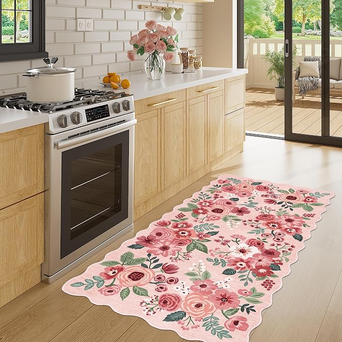 DUKINO 2x4 Washable Runner Rugs, Non Slip Floral Print Entryway Rug