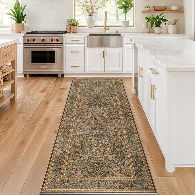 Non Slip 2x8 Gold Brown Long Runner Rug, Washable Runner Rug