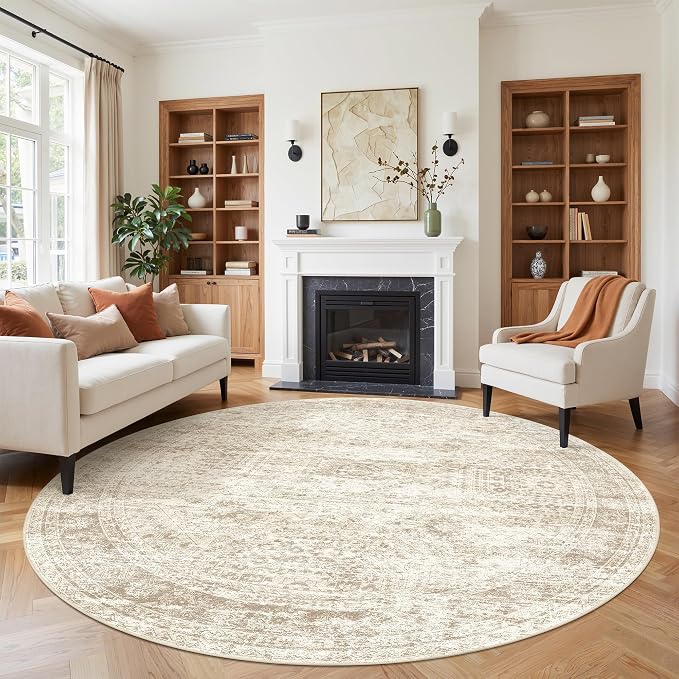 Round Rug 9ft, Washable Circle Rug