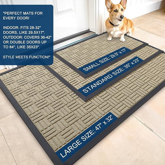 OLANLY Front Door Mat Outside Entrance 71x47, Heavy Duty Sturdy Natural Rubber