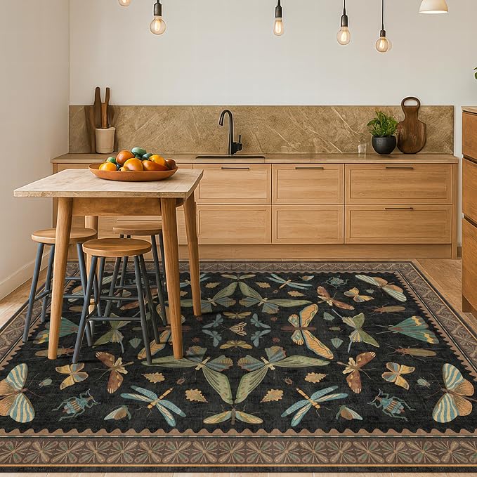 Dark 6x8 Insect Area Rug for Living Room