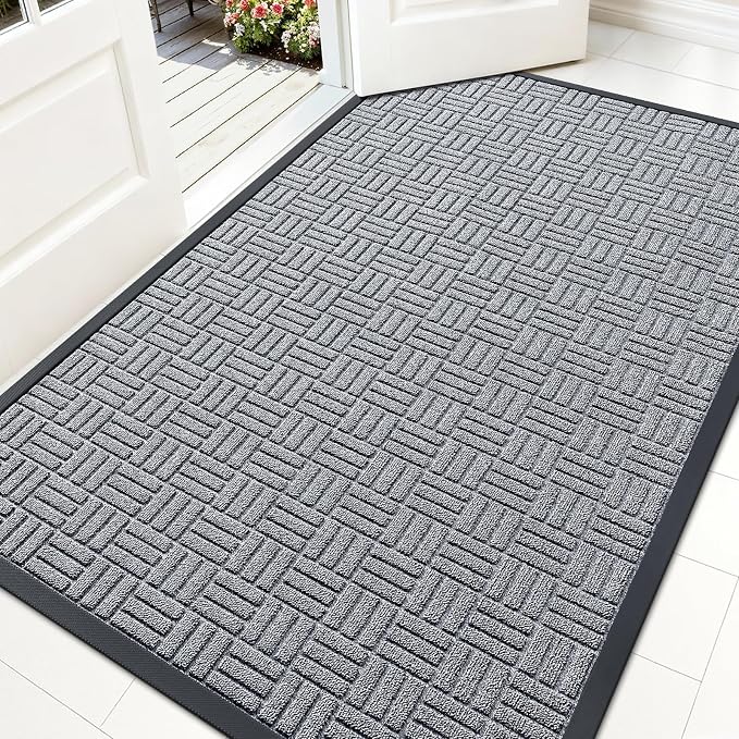 OLANLY Front Door Mat Outside Entrance 59x34, Heavy Duty Sturdy Natural Rubber