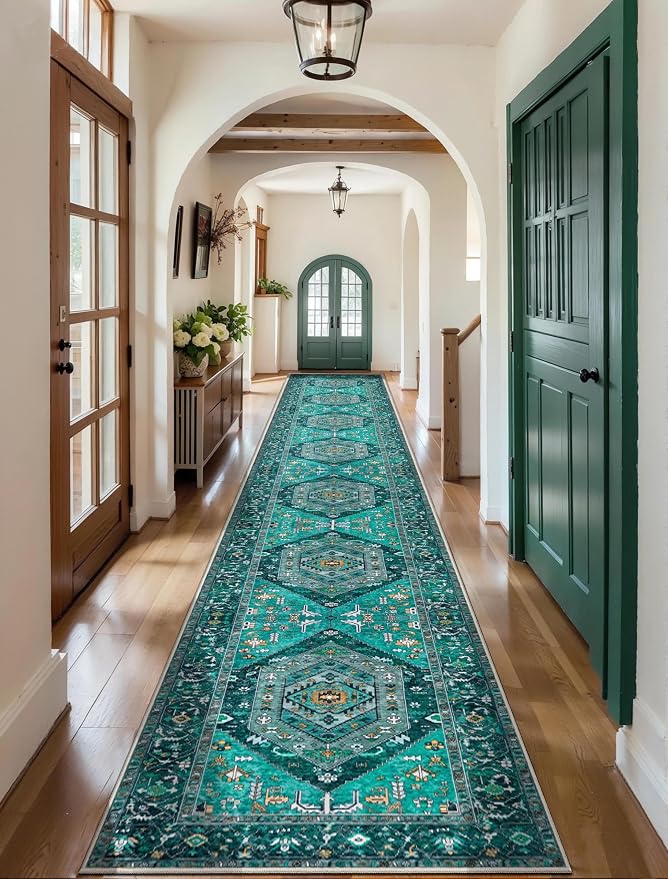 SERISSA Runner Rug for Hallways, Extra Long Boho Rug Ultra Soft Vintage Teal