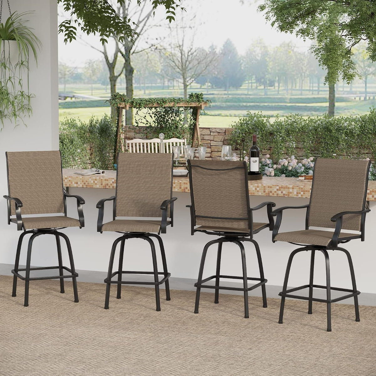 Sophia & William Swivel Outdoor Bar Stools Set of 4, Brown, 30 Inches