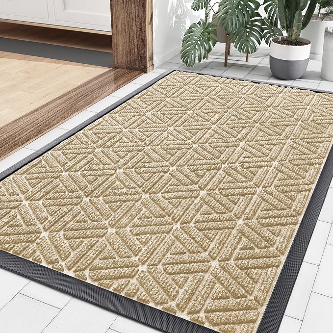 Smiry Front Door Mat Outside Entrance, Heavy Duty Sturdy Natural Rubber Doormat