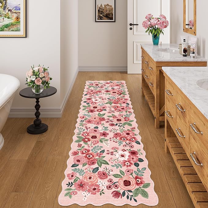 DUKINO Washable Runner Rug, 2x7 Lightweight Soft Floral Hallway Rug Runner