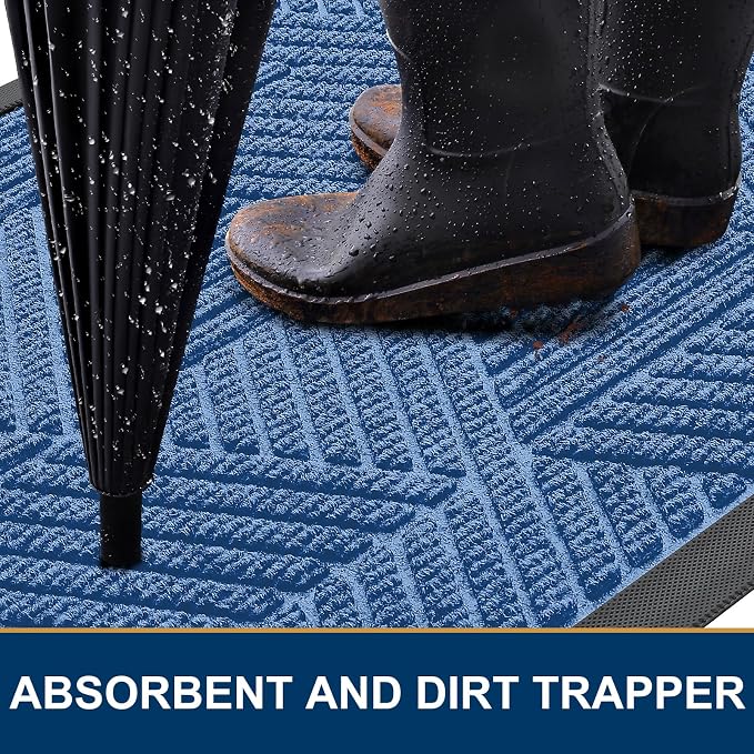 Smiry Front Door Mat Outside Entrance, Heavy Duty Sturdy Natural Rubber Doormat