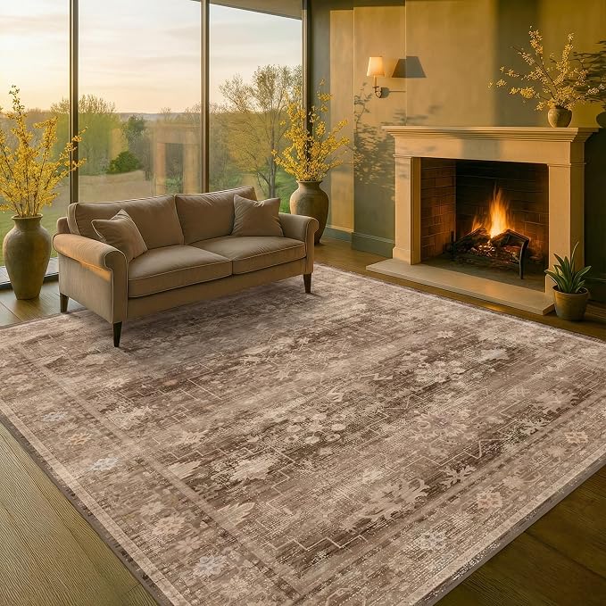 Hazo Haus Taupe Brown 5x8 Rug for Living Room