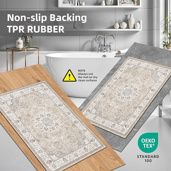 Washable Kitchen Rug Set of 3: Boho Non-slip Soft Stove Sink Mat Light Weight