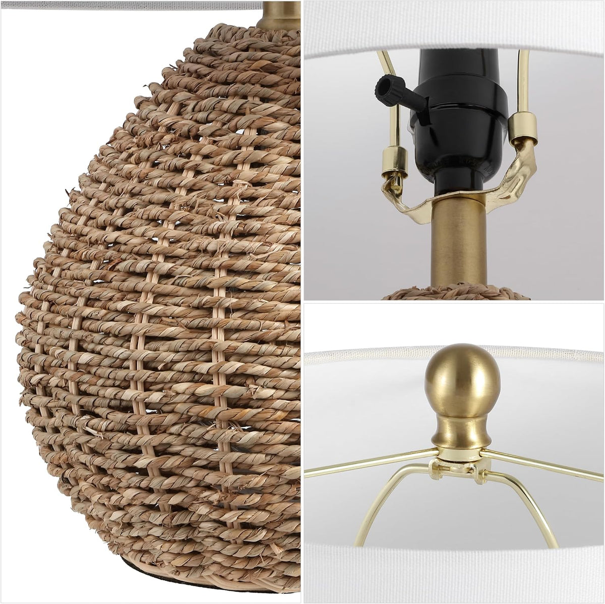JONATHAN Y Kona 20.5" Rattan and Metal Table Lamp, Brown/Brass Gold