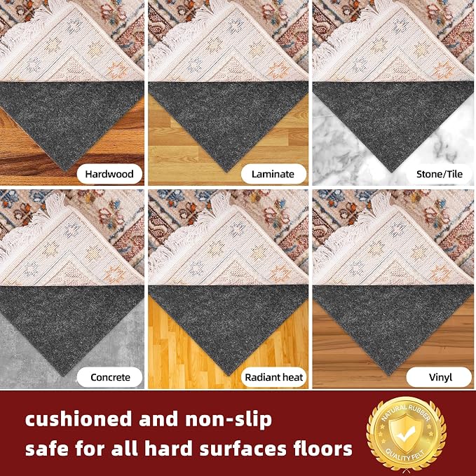 BAGAIL Felt and Natural Rubber Backing Rug Pads 1/4” Thick, 2 x 4 Ft Non Slip