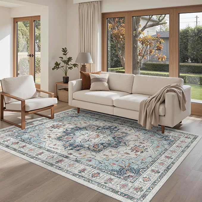 Madane Area Rug 4x6 Washable Rugs: Vintage Living Room Rug Soft Low Pile Non