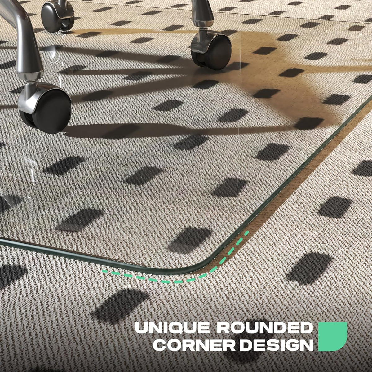 Tempered Glass Office Chair Mat, 50" x 44" Transparent Chair Mat, Heavy Duty 1,000lb, Round Corner Polished Edge, Glides Smoothly, Easy Clean, Protector Mats for Home Hardwood Floors Carpet