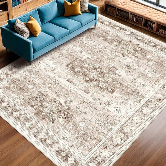Beige Boho Rug for Living Room 8x12