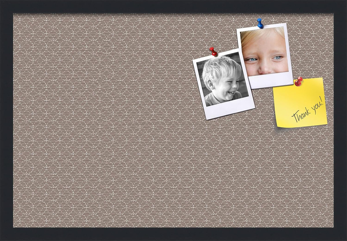 PinPix 24x16 Inch Cork Bulletin Board. This Decorative Framed Pin Board Comes with Brown Circles Design and a Satin Black Frame. Ideal for Home Office Decor or Message Board (PinPix-492)