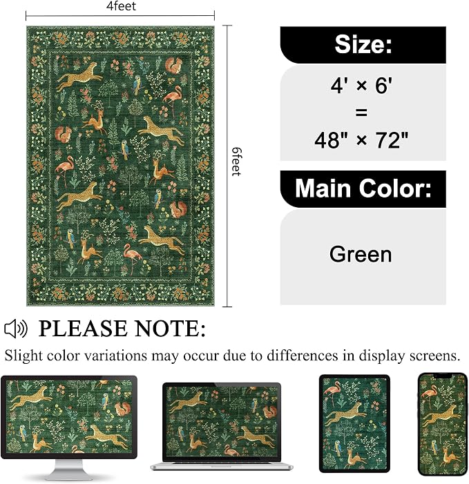 DUKINO 4x6 Rug, Washable Animal Area Rug