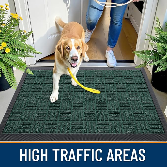 OLANLY Front Door Mat Outside Entrance 47x17, Heavy Duty Sturdy Natural Rubber