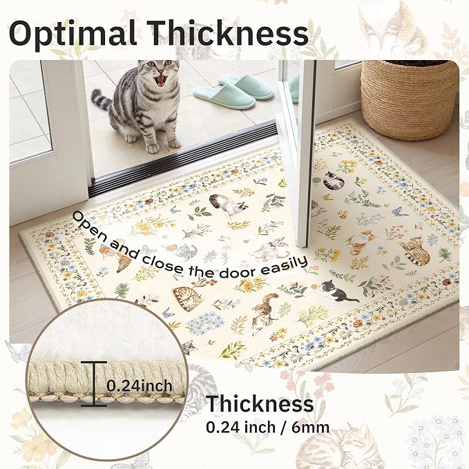 Soalmost Cat 5x7 Area Rugs for Living Room, Machine Washable Animal Floral