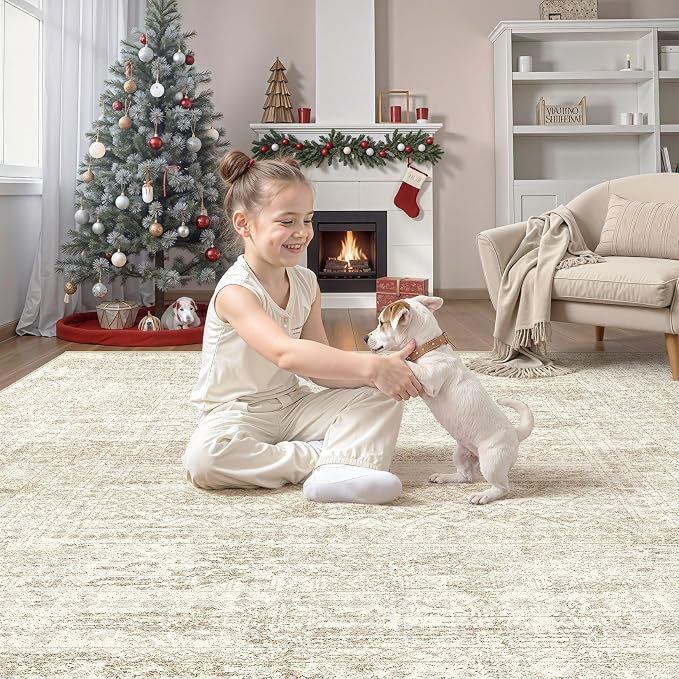 UERMEI Square Area Rugs : Washable 5x5 Neutral Modern Abstract Carpet