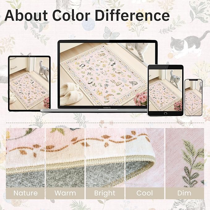 Soalmost Cat 4x6 Area Rugs for Baby Girl Nursery, Machine Washable Animal