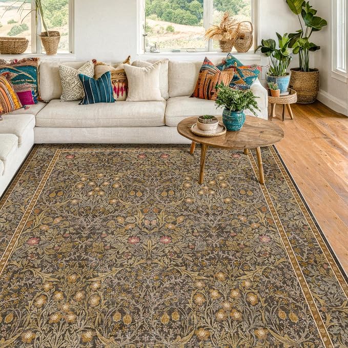 Washable Brown Oriental 5x8 Area Rug