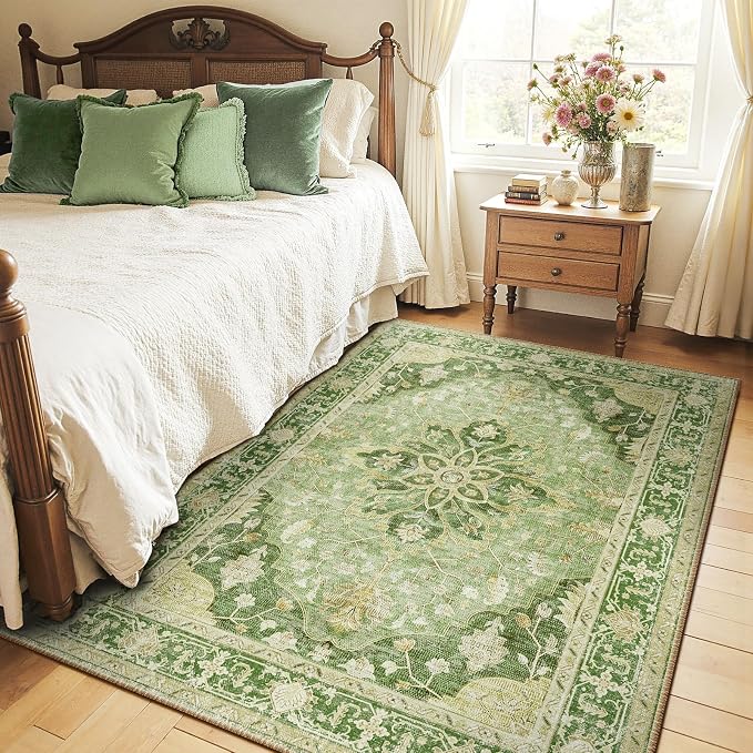 RELEANY Area Rugs 4'x5' Washable Non-Slip, Floral Vintage Distress Medallion