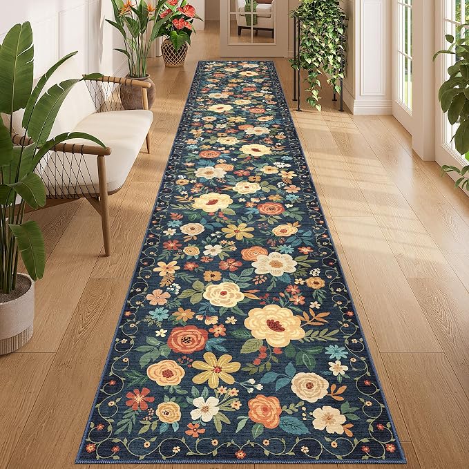 DUKINO 2x12 Washable Runner Rug, Ultra Soft Floral Runner Rug