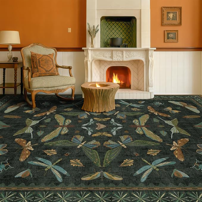 6x9 Dark Green Area Rugs for Dining Room